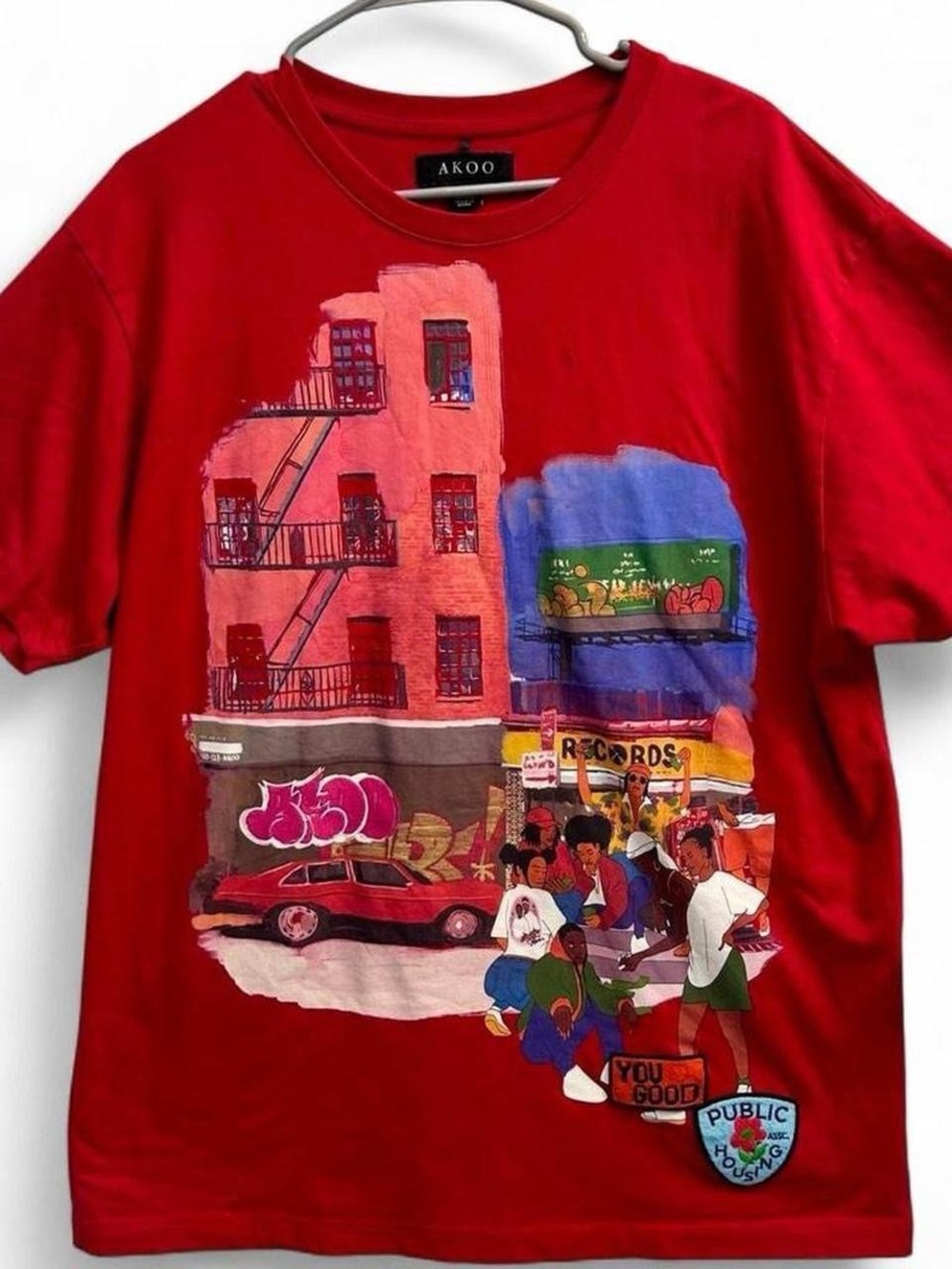 Red AKOO city scene graphic tee